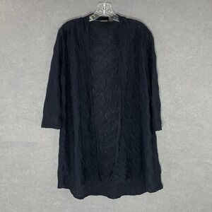 Chico's Travelers Cardigan Women Sz M Navy Blue Textured 3/4‎ Sleeve Lightweight